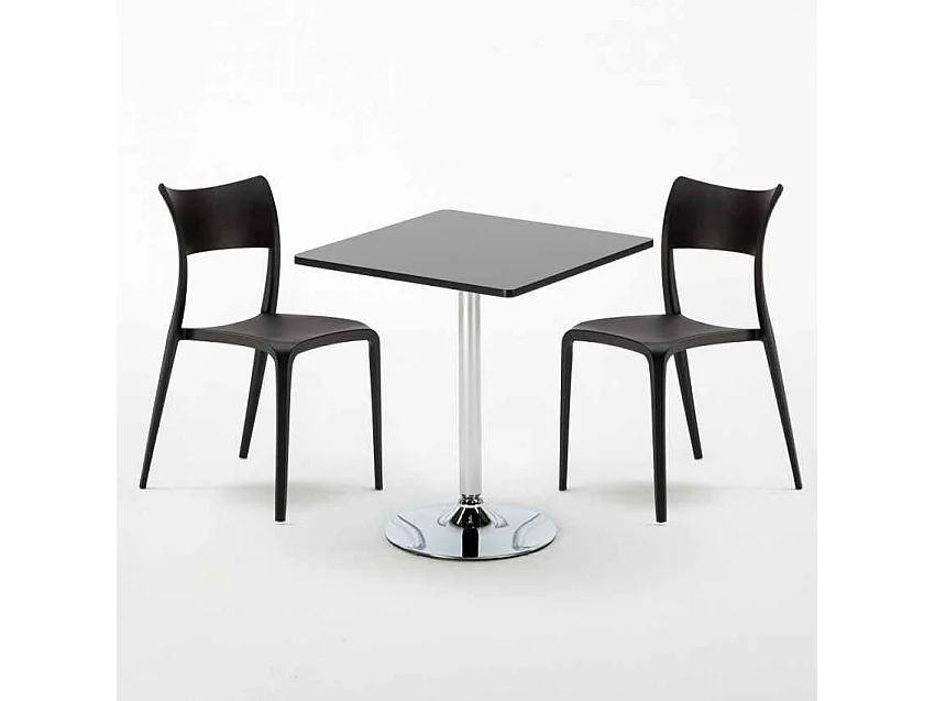 Tavolino Quadrato Nero 70x70cm Con 2 Sedie Interno Parisienne Mojito - Nero