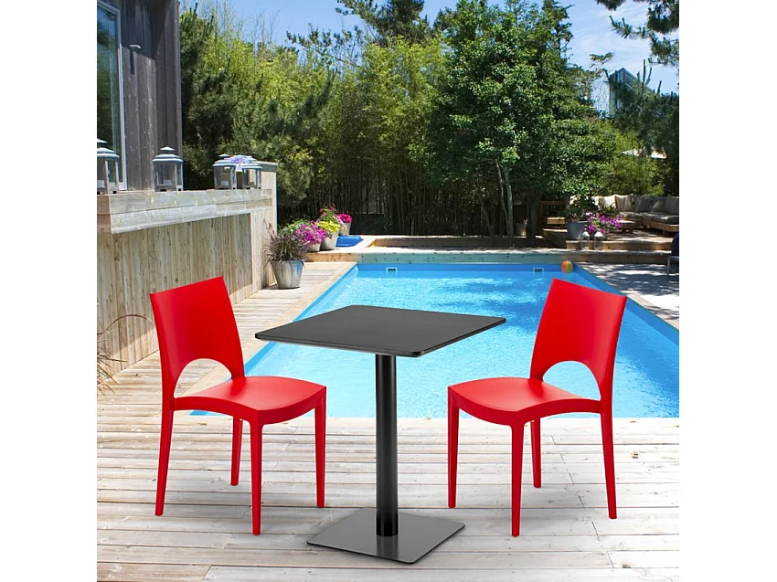 Mesa Cuadrada Negra 60x60 cm con 2 Sillas De Colores Paris Licorice