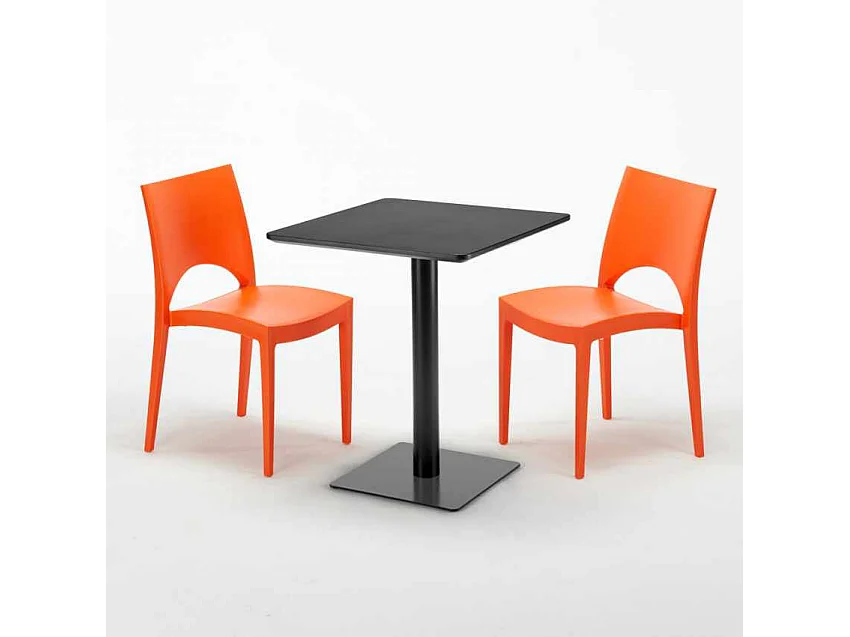Mesa Cuadrada Negra 60x60 cm con 2 Sillas De Colores Paris Licorice