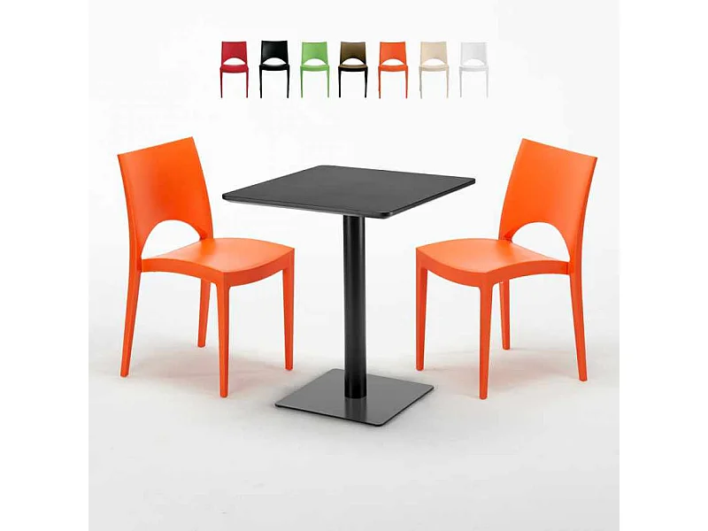 Mesa Cuadrada Negra 60x60 cm con 2 Sillas De Colores Paris Licorice
