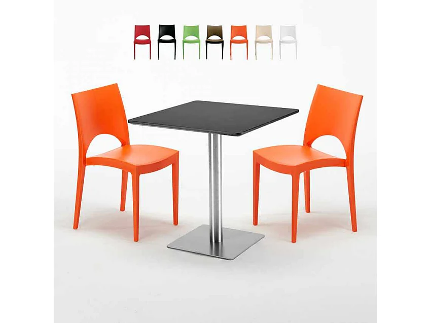 Mesa Cuadrada Negra 70x70 cm y 2 Sillas De Colores Paris Rum Raisin