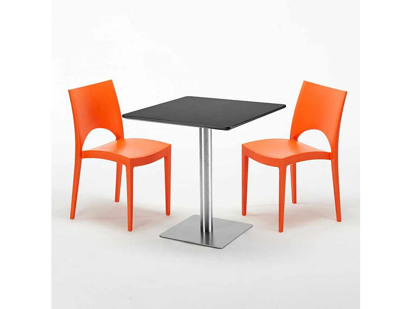 Mesa Cuadrada Negra 70x70 cm y 2 Sillas De Colores Paris Rum Raisin
