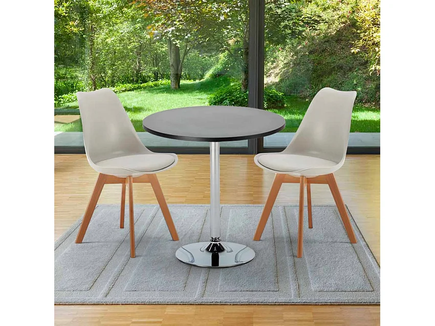 Table Ronde Noire 70x70cm 2 Chaises Colorées Intérieur Bar Café Nordica Cosmopolitan - Orange