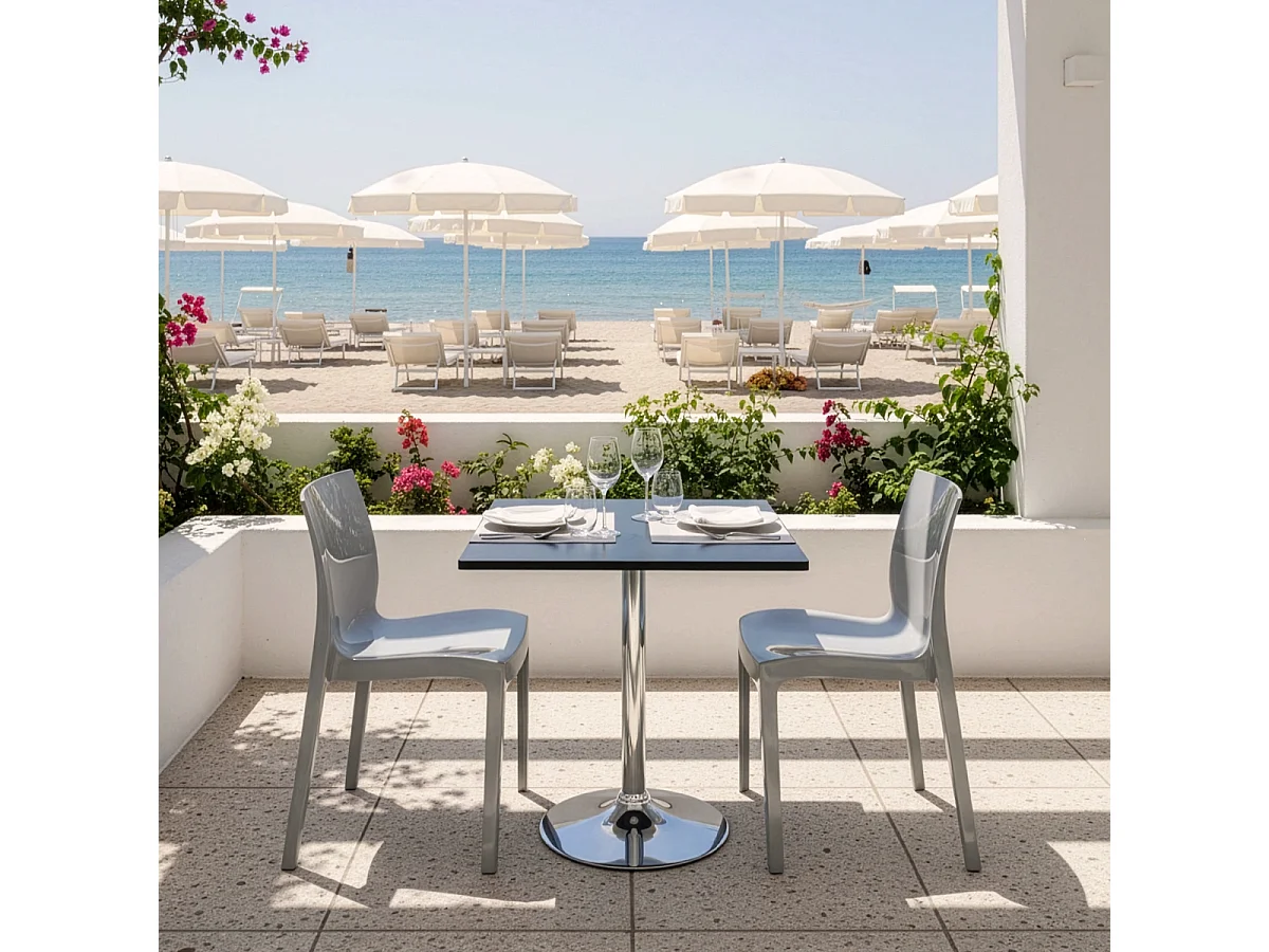 Table Carrée Noire 70x70cm Avec 2 Chaises Colorées Grand Soleil Set Intérieur Bar Café Ice Mojito - Gris