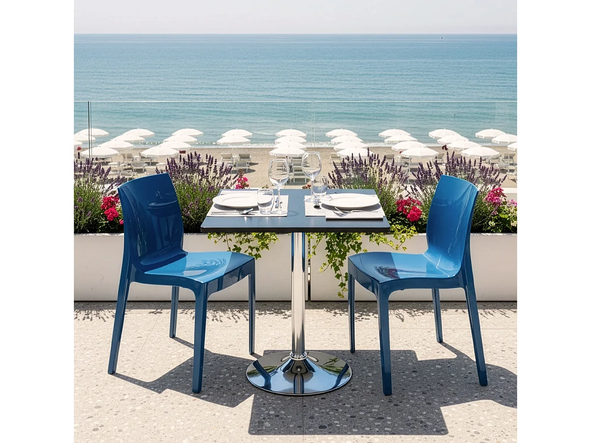 Table Carrée Noire 70x70cm Avec 2 Chaises Colorées Grand Soleil Set Intérieur Bar Café Ice Mojito - Bleu
