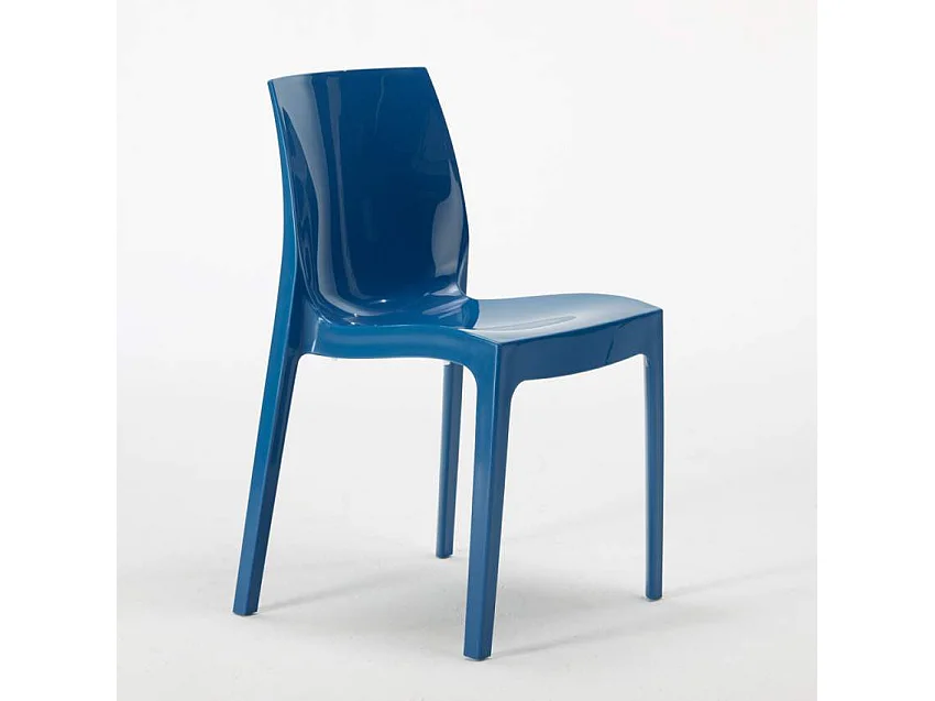 Table Carrée Noire 70x70cm Avec 2 Chaises Colorées Grand Soleil Set Intérieur Bar Café Ice Mojito - Bleu