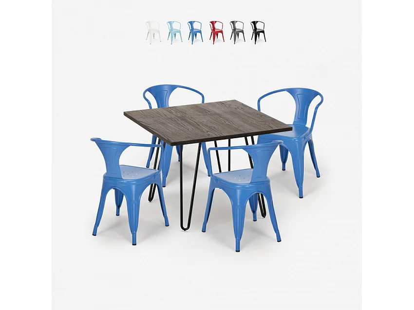 juego 4 sillas estilo mesa 80 x 80 cm diseño industrial bar cocina reims dark - Azul Marino