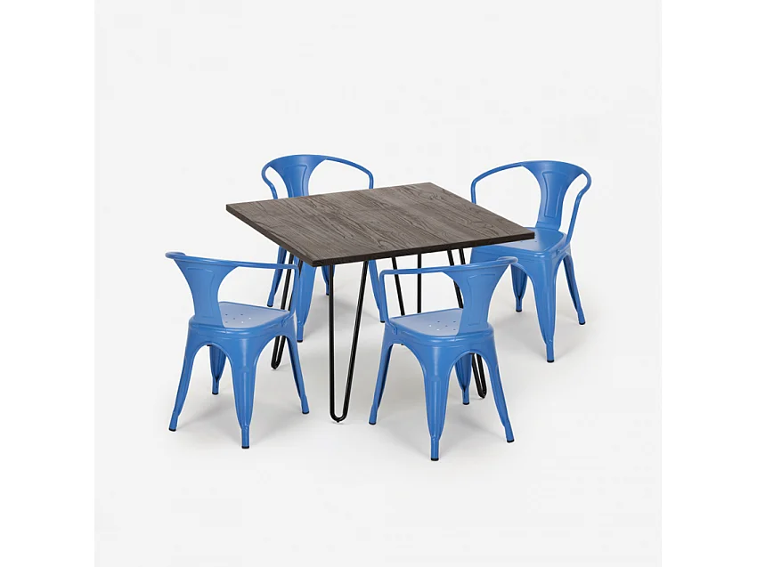 juego 4 sillas estilo mesa 80 x 80 cm diseño industrial bar cocina reims dark - Azul Marino