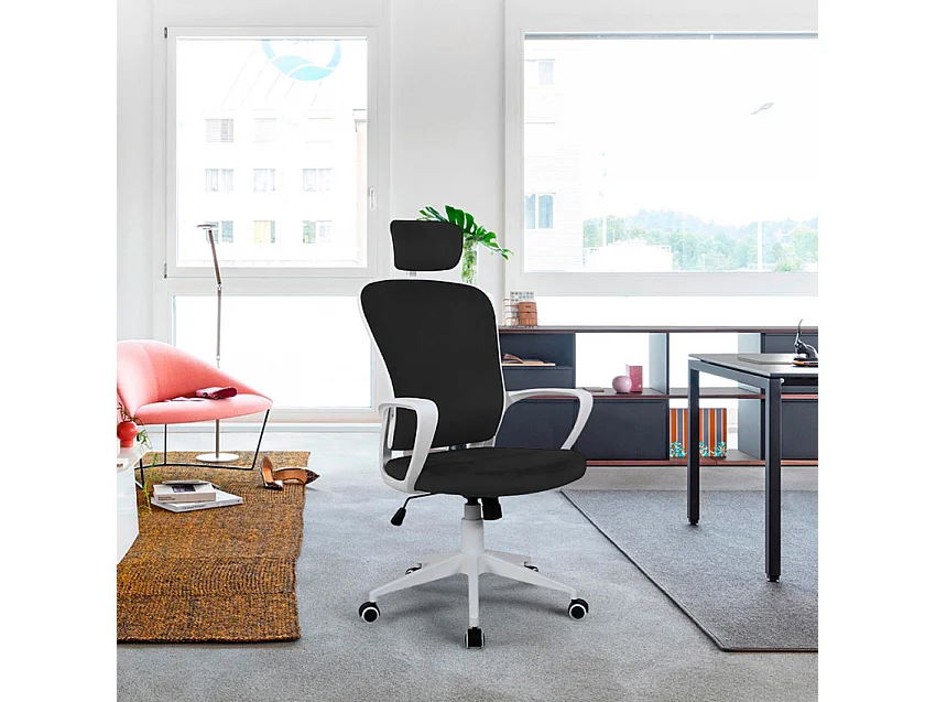 Bürostuhl aus Stoff mit Ergonomischen Linien und Kopfstütze Im Sepang-Design