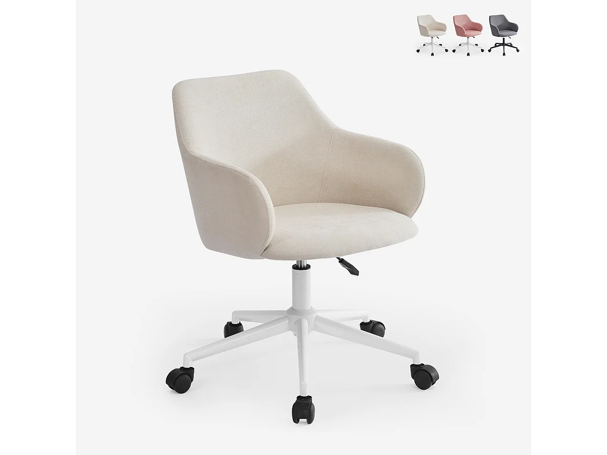 Stuhl drehbar aus Stoff mit Armlehnen Büro Homeoffice Kivri - Weiß