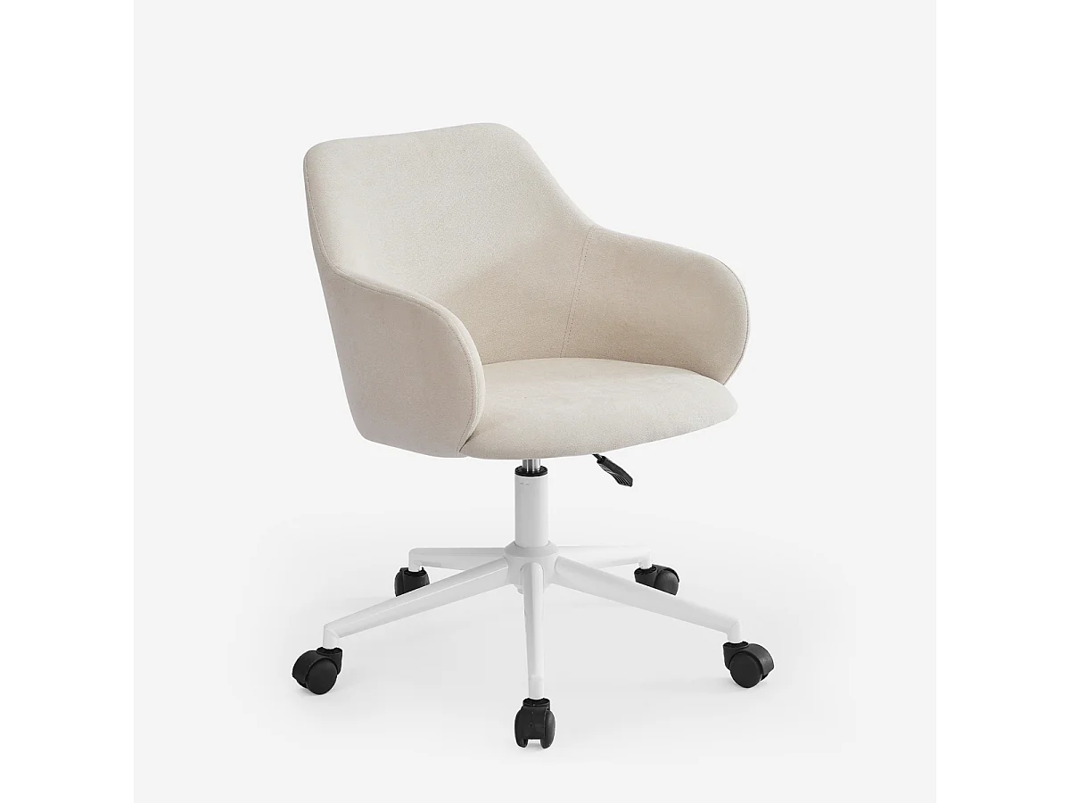 Stuhl drehbar aus Stoff mit Armlehnen Büro Homeoffice Kivri - Weiß