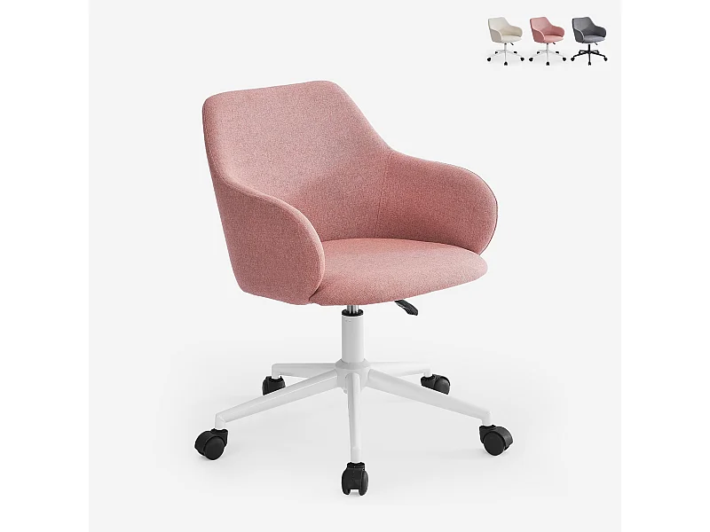 Sedia girevole in tessuto con braccioli per ufficio smart working Kivri - Rosa