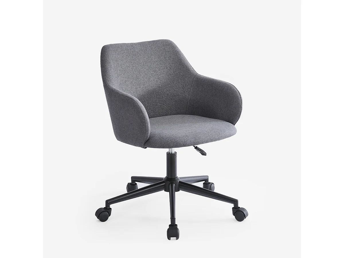 Stuhl drehbar aus Stoff mit Armlehnen Büro Homeoffice Kivri - Dunkel Grau