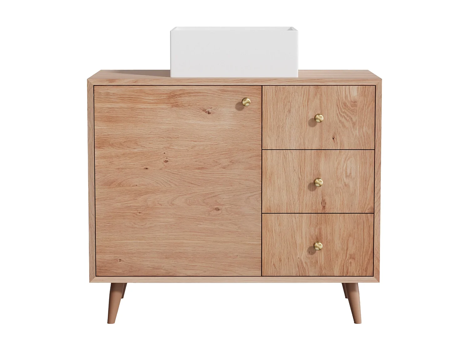 Meuble de salle de bain en chêne massif avec vasque à poser carrée  - Naturel clair - 93 cm - ZARENO