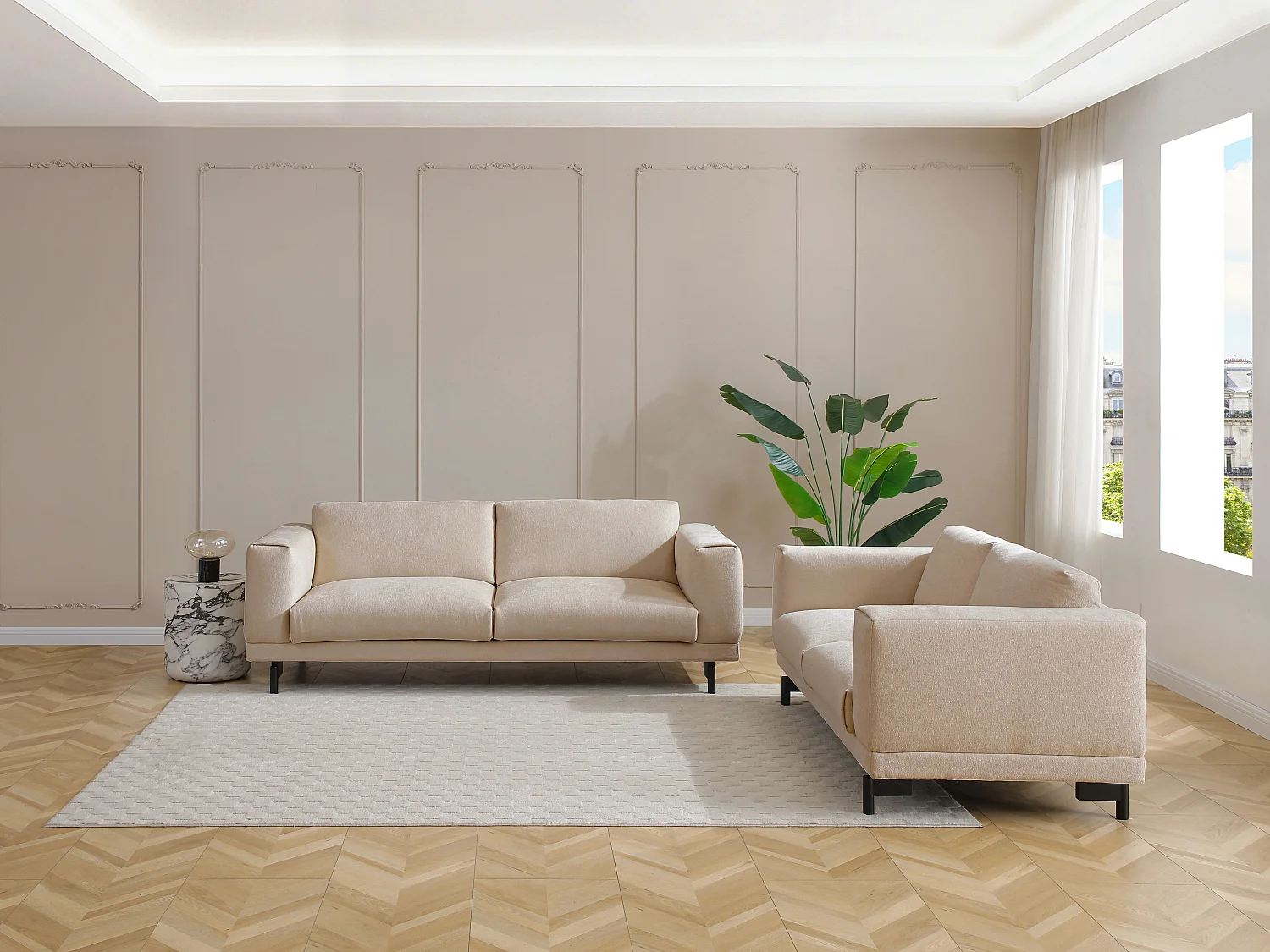 Canapés 3 places et 2 places en tissu chenille beige DEMBOLA