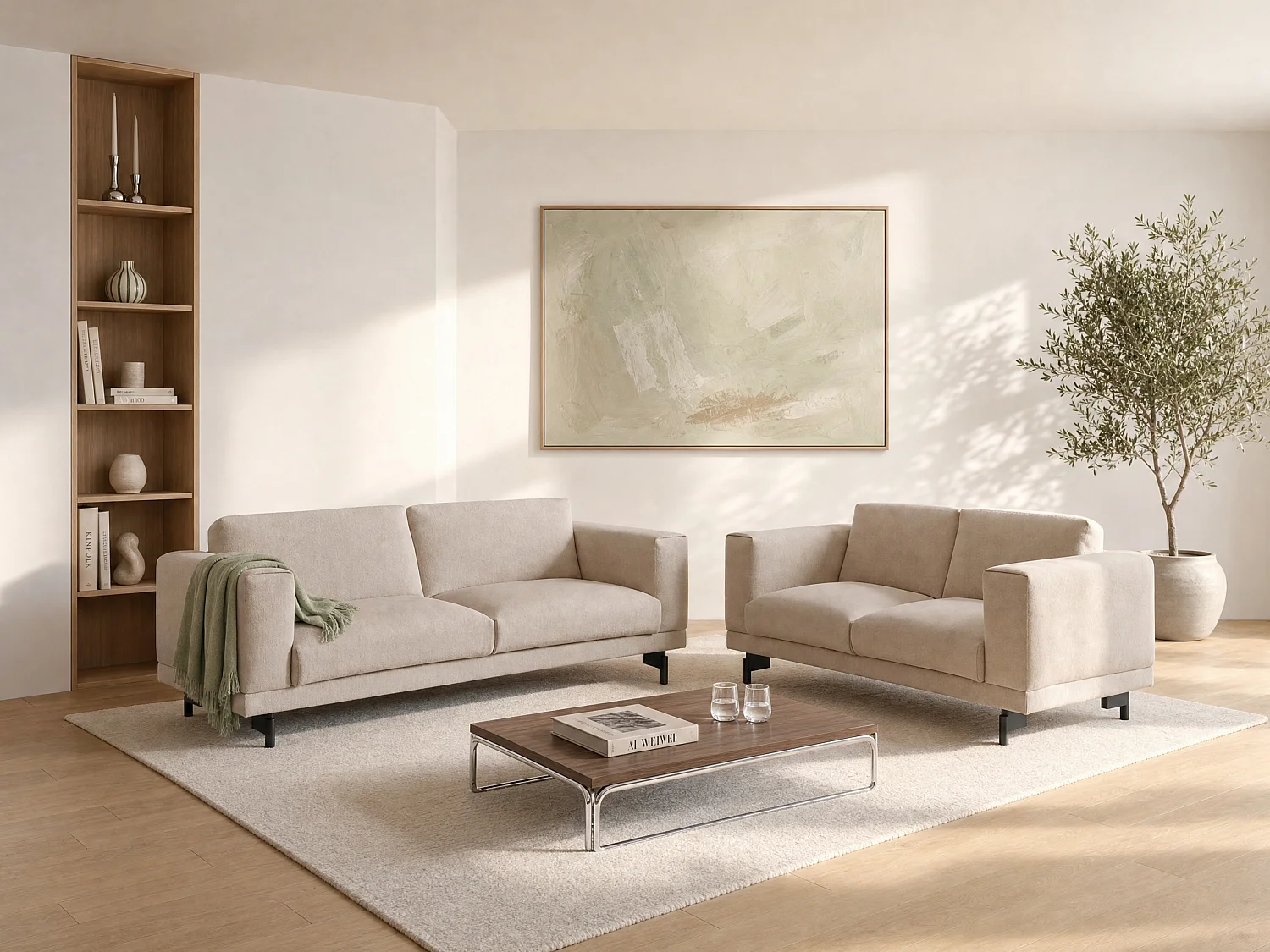 Canapés 3 places et 2 places en tissu chenille beige DEMBOLA