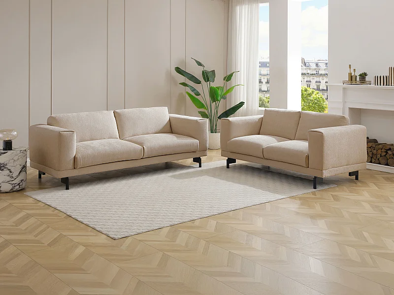 Canapés 3 places et 2 places en tissu chenille beige DEMBOLA