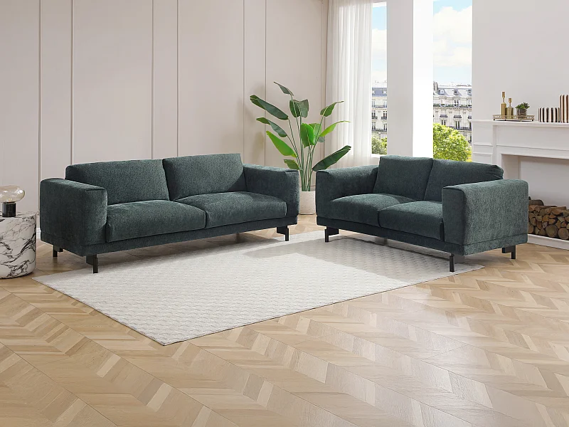 Canapés 3 places et 2 places en tissu chenille vert DEMBOLA