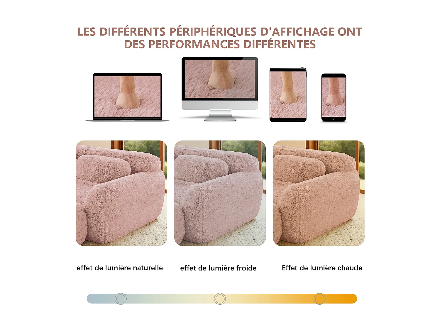 Canapé 4 places Modulable en tissu peluche, avec 4 coussins, sans cadre, 378x104x73cm, Rose
