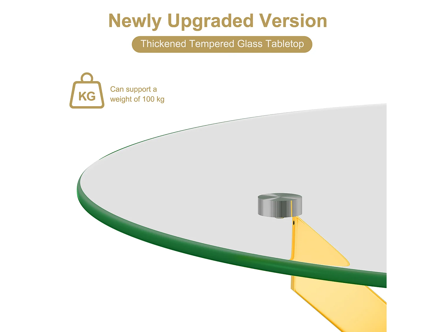 Table à manger ronde 2 à 4 personnes en verre trempé et métal doré - charge max 100kg - Transparent - 90x90x75cm
