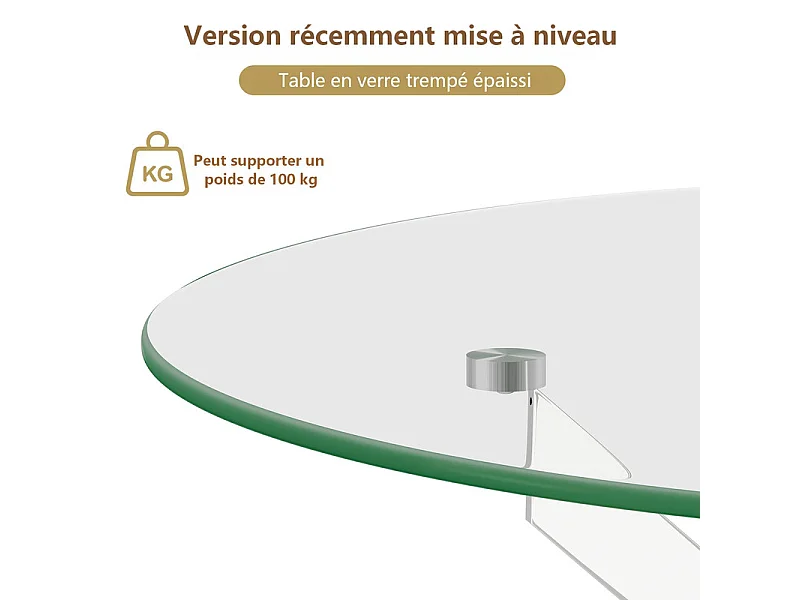 Ronde eettafel van gehard glas voor 2-4 personen met zilverkleurig metaal, max belasting 100kg, Transparant, 85x85x75cm