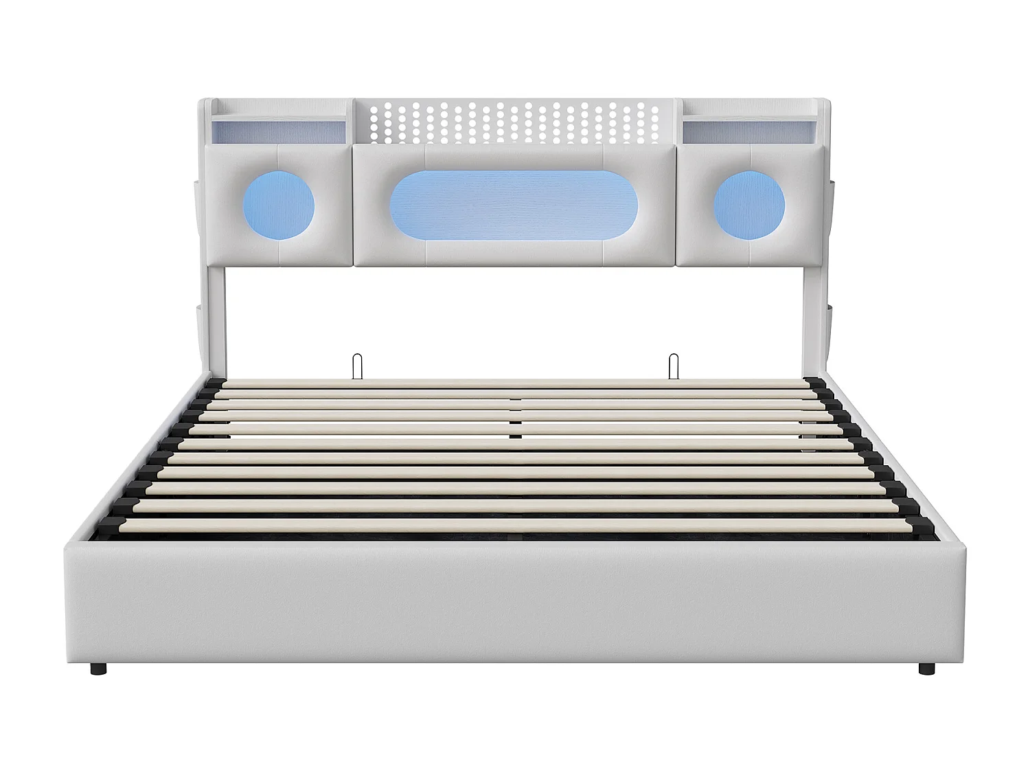 Bed van 160x200 cm met gasveeropbergruimte, USB/Type-C-poorten, ledverlichting en linnen bekleding – praktisch en modern, wit