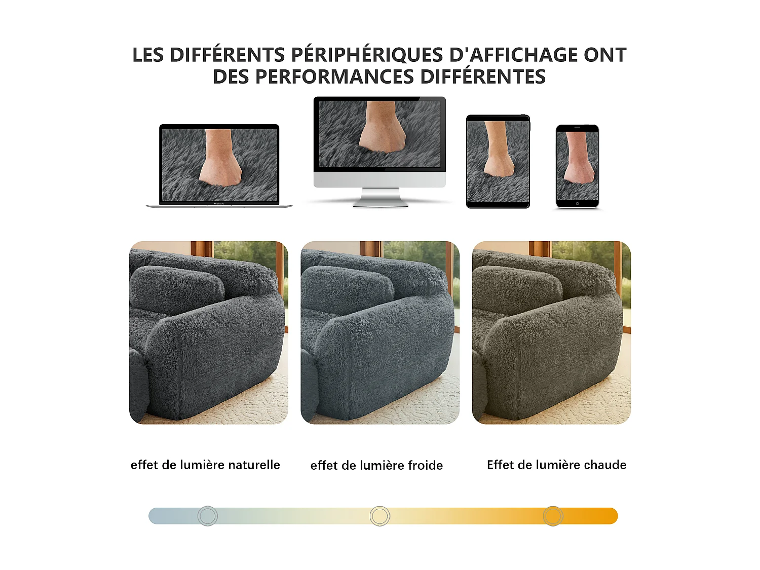 Canapé 4 places Modulable en tissu peluche, avec 4 coussins, sans cadre, 378x104x73cm, Gris