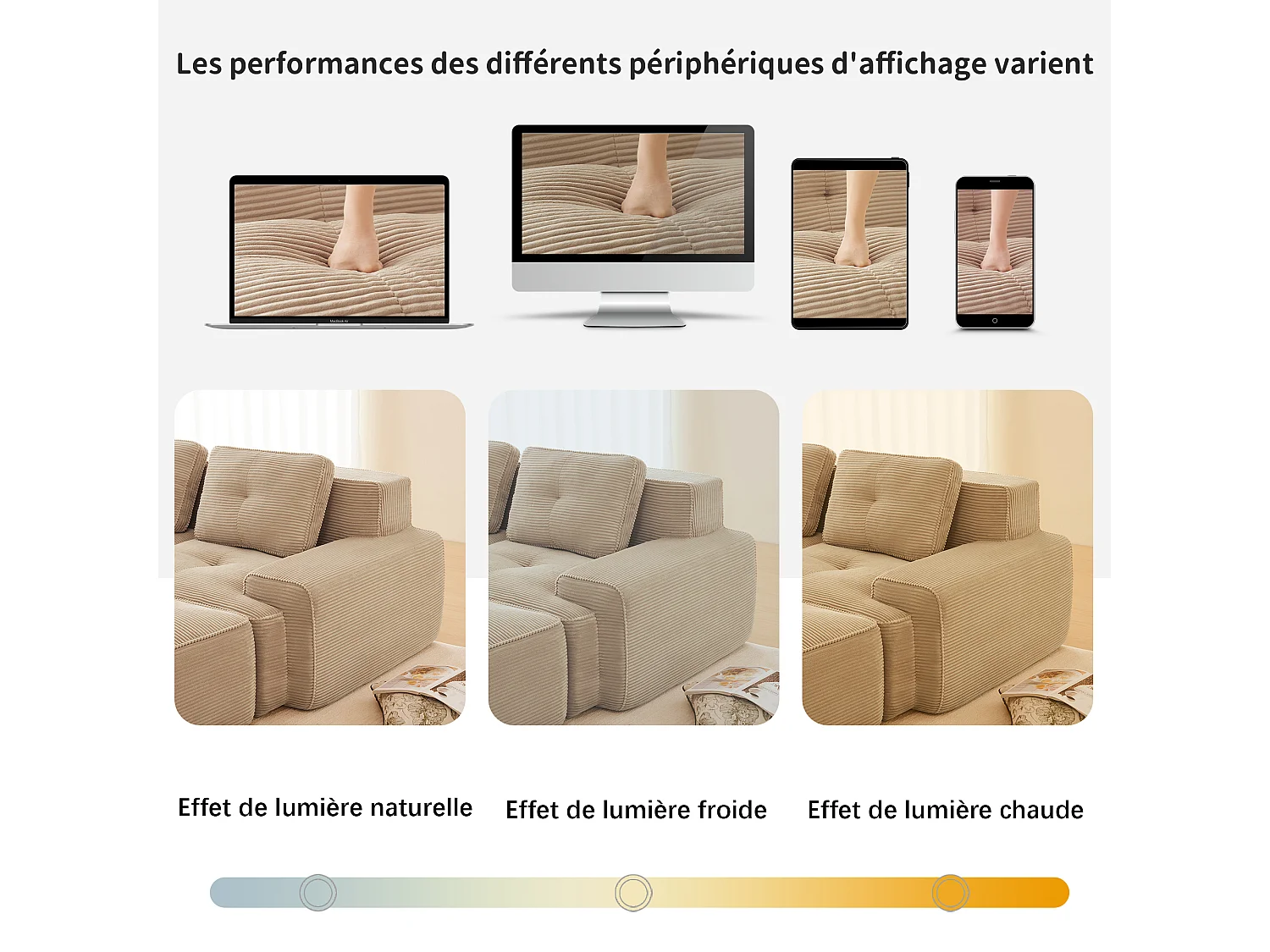 Divano Angolare Modulare a Forma di U in Velluto costola, con 2 pouf e 3 cuscini, 293x177x69cm, Beige