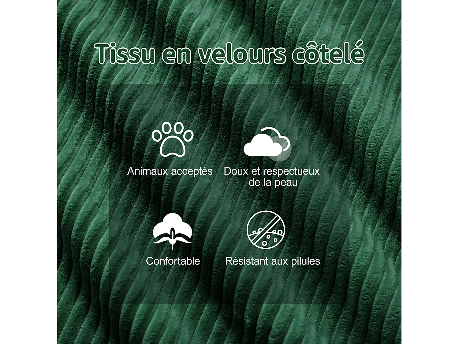 Divano Modulare 3 posti in Velluto costola, con 3 cuscini, seduta extra profonda 74cm, 293x104x69cm, Verde