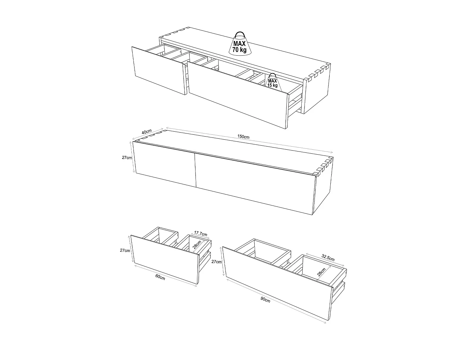 Meuble de salle de bain suspendu en bois de mindi avec double vasque à poser ronde en céramique- 150 cm - TIDORE
