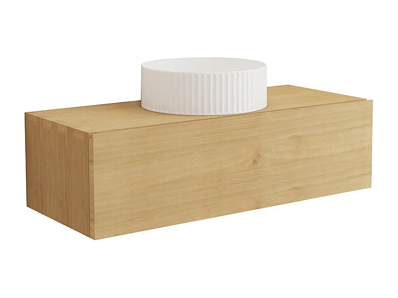 Mobile bagno sospeso in legno di mindi con lavabo da appoggio scanalato in ceramica 95 cm - TIDORE