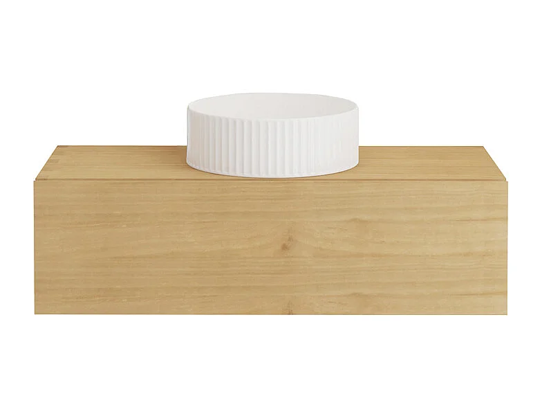 Mobile bagno sospeso in legno di mindi con lavabo da appoggio scanalato in ceramica 95 cm - TIDORE