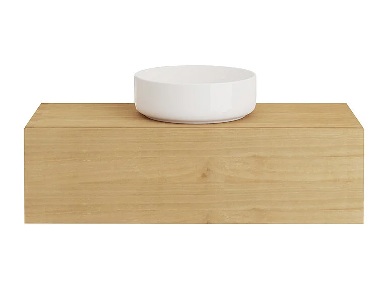 Meuble de salle de bain suspendu en bois de mindi avec vasque à poser ronde en céramique - 95 cm - TIDORE