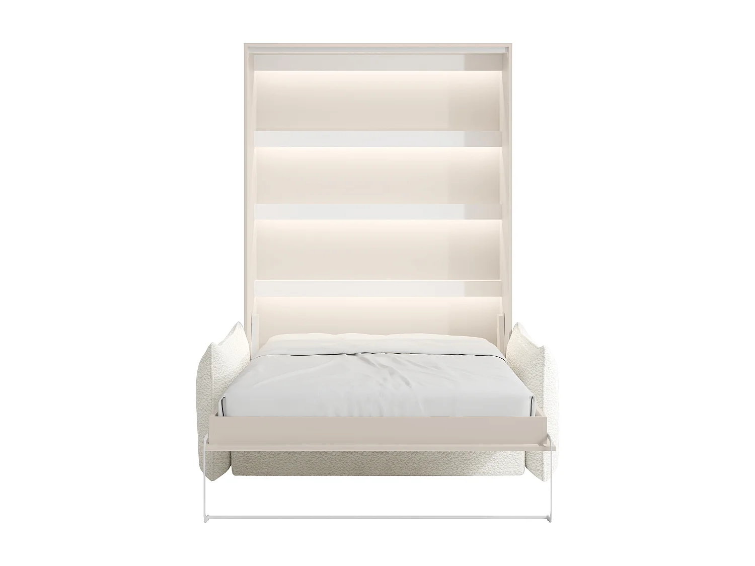 Lit escamotable 160 x 200 cm - Ouverture verticale manuelle - Avec LEDs - Beige + Canapé - RAPILI