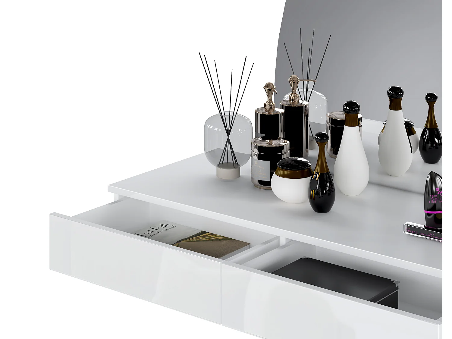 Coiffeuse suspendue avec miroir à LEDs - 2 tiroirs - Blanc brillant - JINEZA