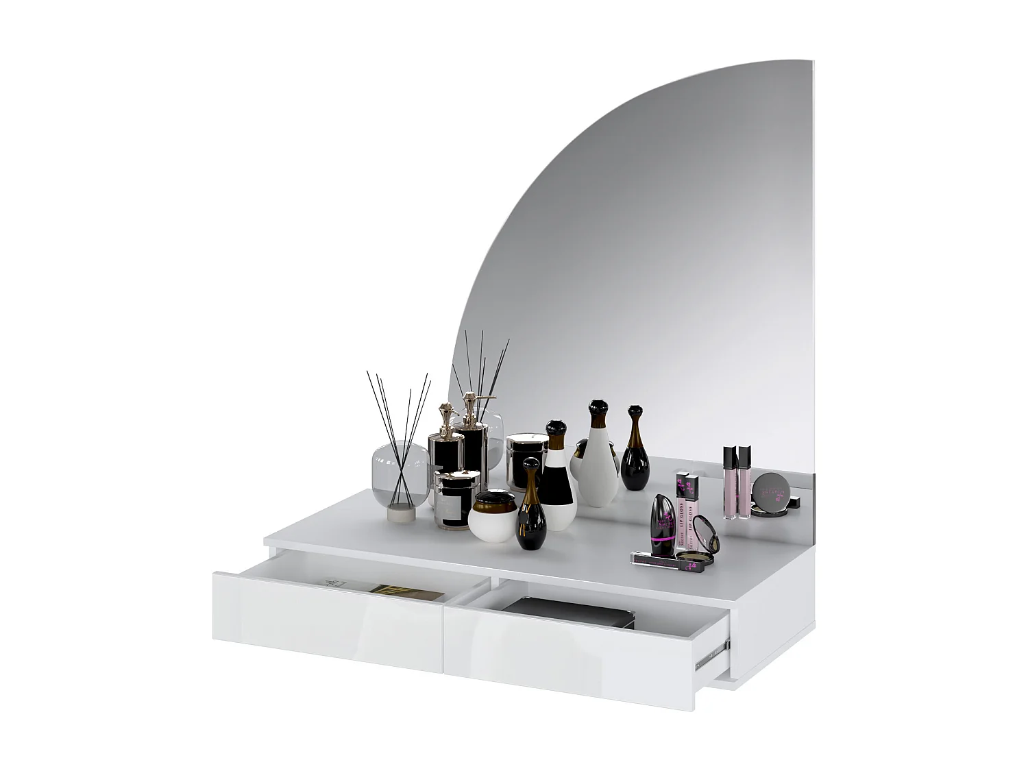 Coiffeuse suspendue avec miroir à LEDs - 2 tiroirs - Blanc brillant - JINEZA