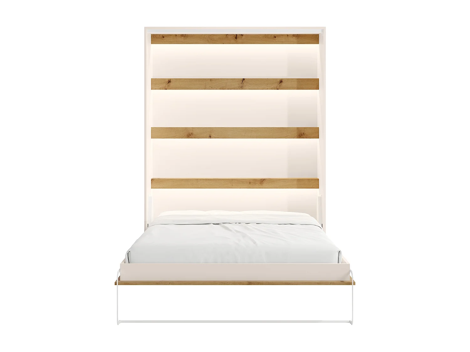 Lit escamotable 160 x 200 cm - Ouverture verticale manuelle - Avec LEDs – Beige et naturel - RAPILI