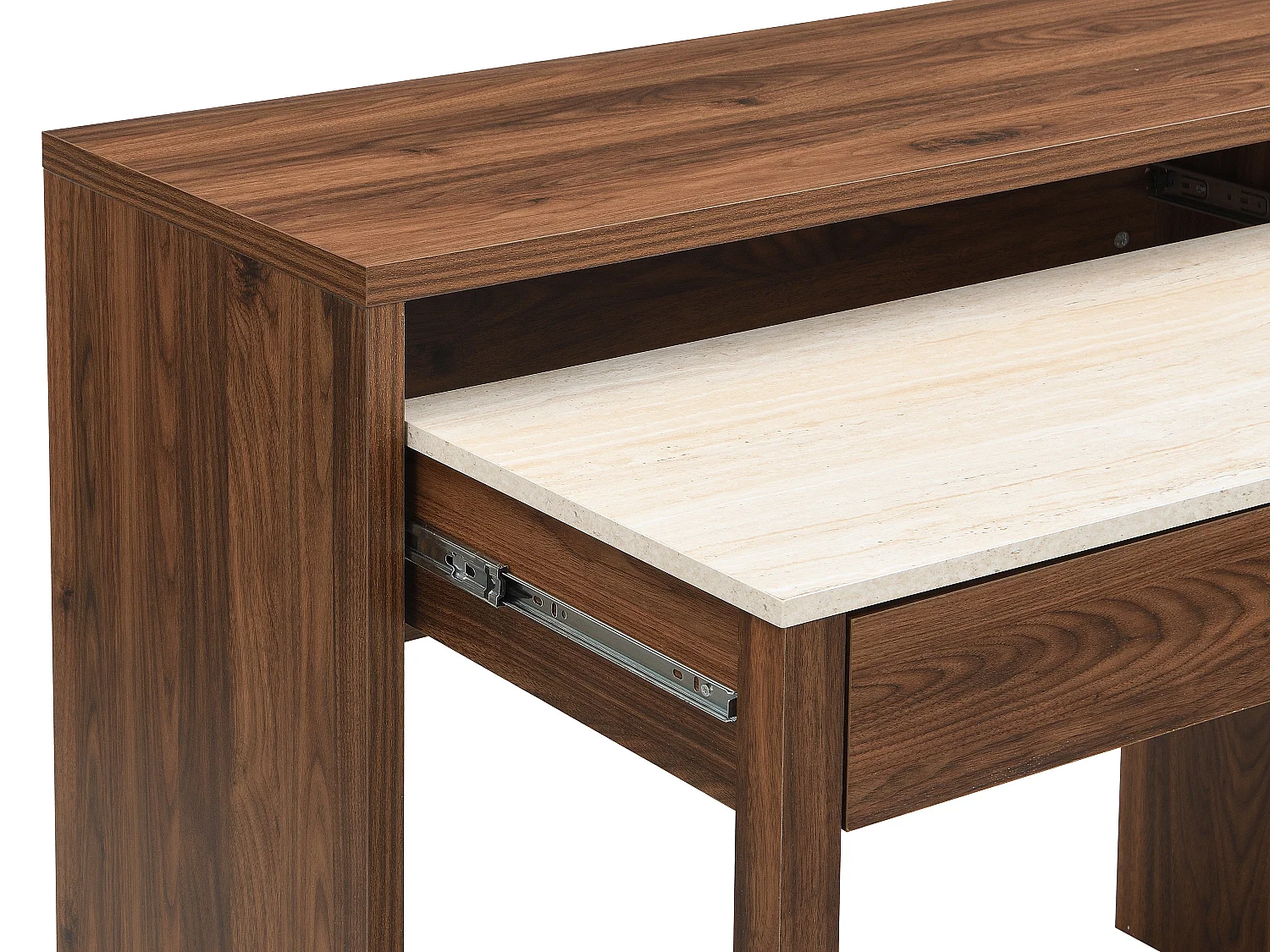 Bureau console extensible avec 2 tiroirs – Effet travertin et naturel foncé - LOAVIA