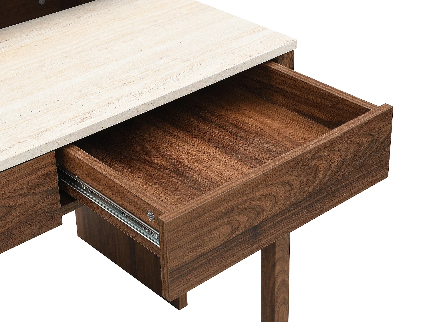 Bureau console extensible avec 2 tiroirs – Effet travertin et naturel foncé - LOAVIA