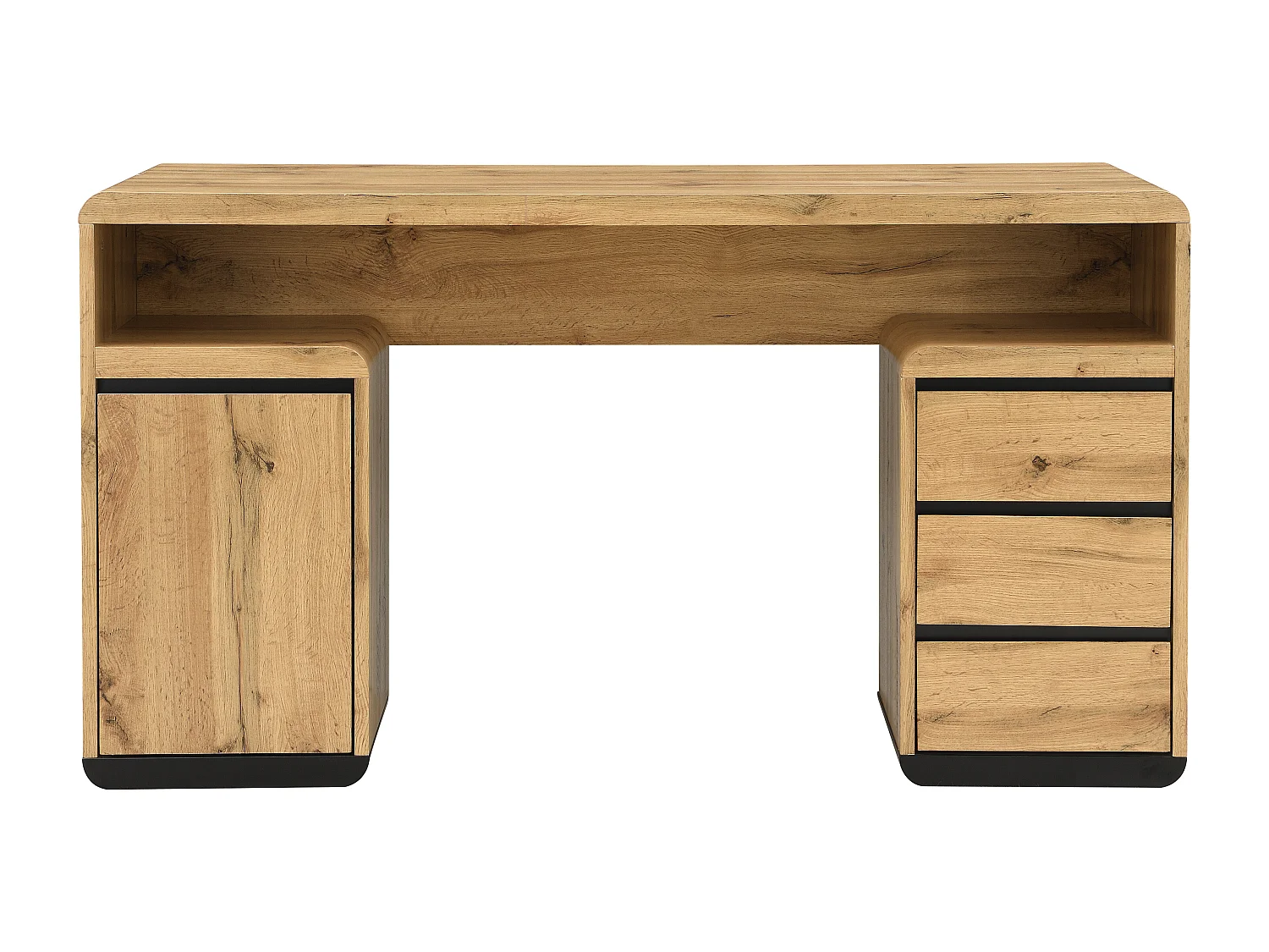 Bureau avec rangements - MDF – Coloris : Naturel et noir - SERGUEI