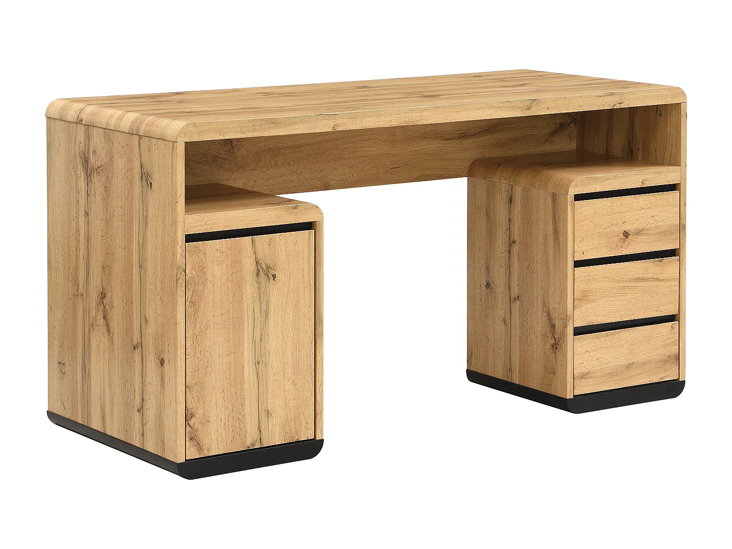 Bureau avec rangements - MDF – Coloris : Naturel et noir - SERGUEI