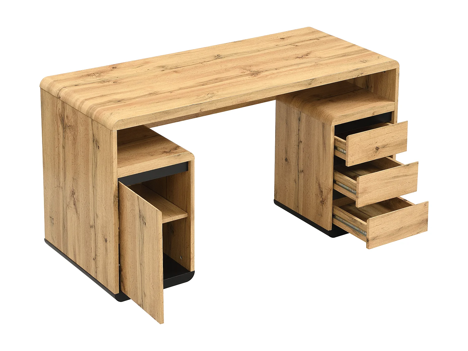 Bureau avec rangements - MDF – Coloris : Naturel et noir - SERGUEI
