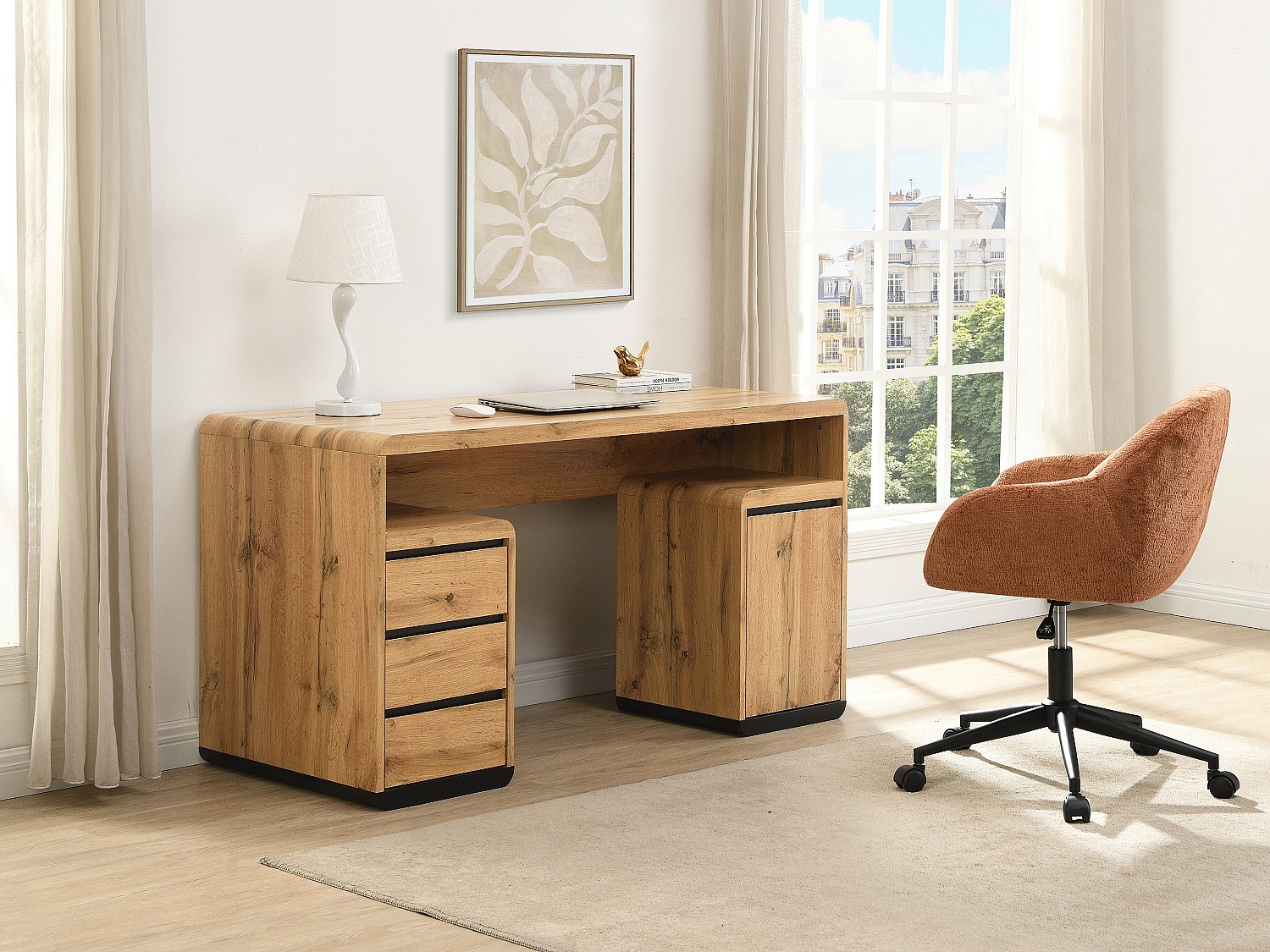 Schreibtisch mit Stauraum - MDF - Natur und Schwarz SERGUEI