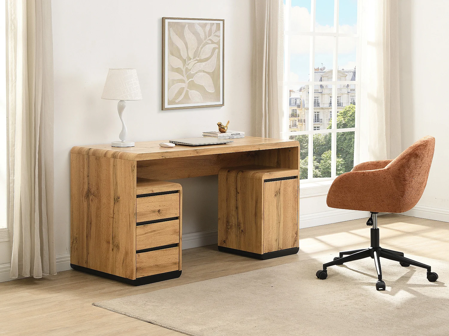 Bureau avec rangements - MDF – Coloris : Naturel et noir - SERGUEI