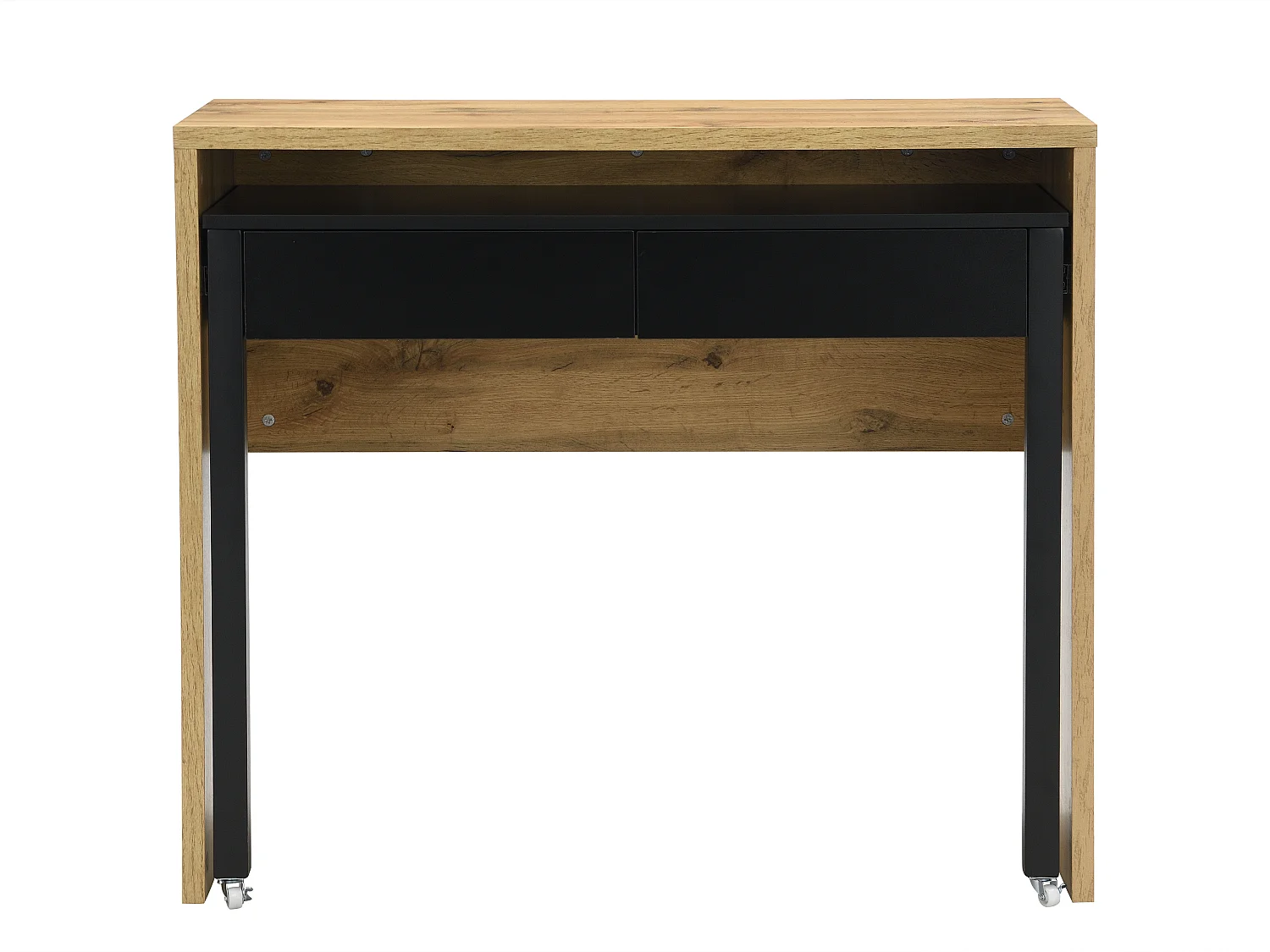 Bureau console extensible avec 2 tiroirs – Coloris : Naturel et noir - LOAVIA