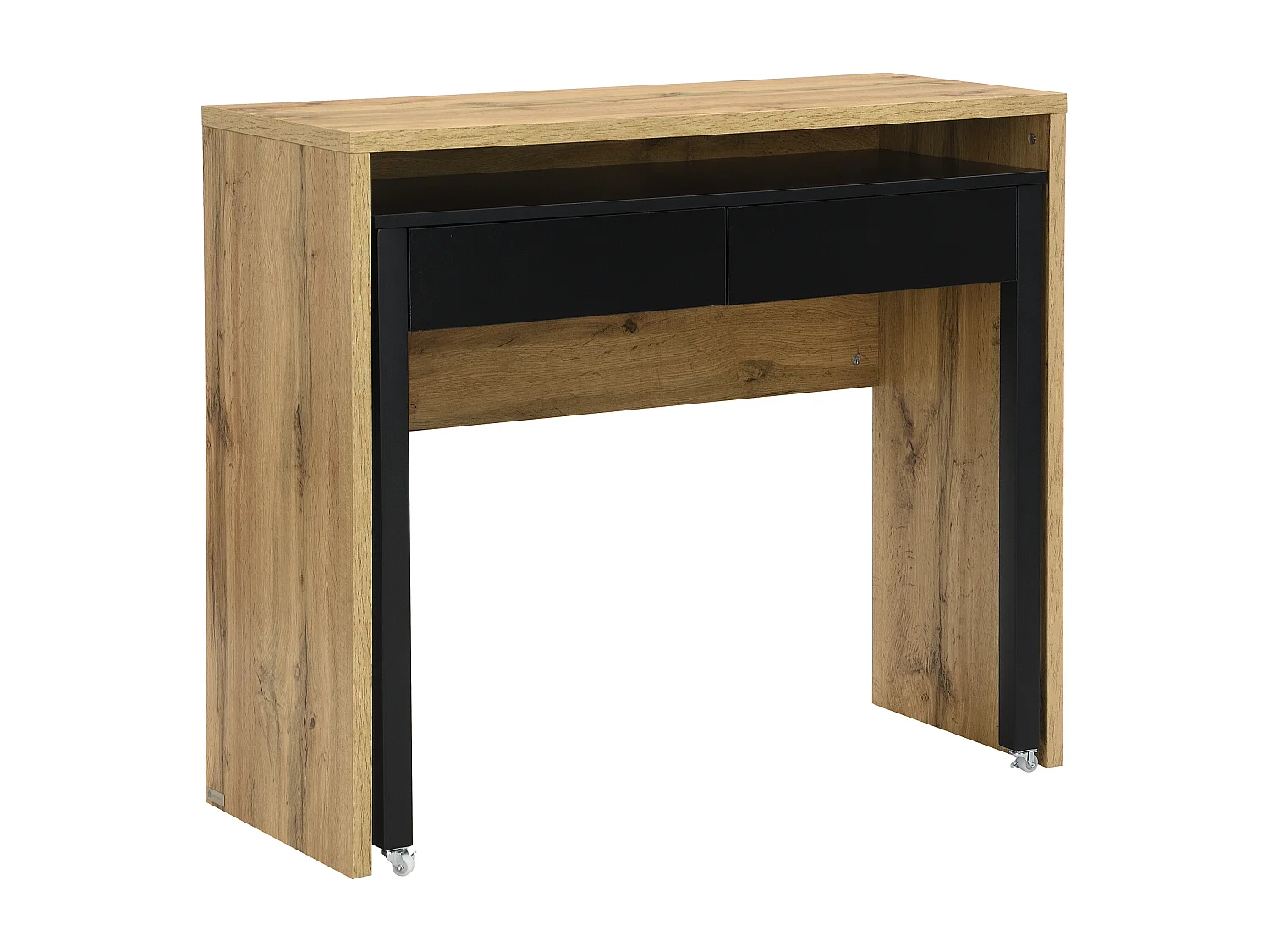 Bureau console extensible avec 2 tiroirs – Coloris : Naturel et noir - LOAVIA
