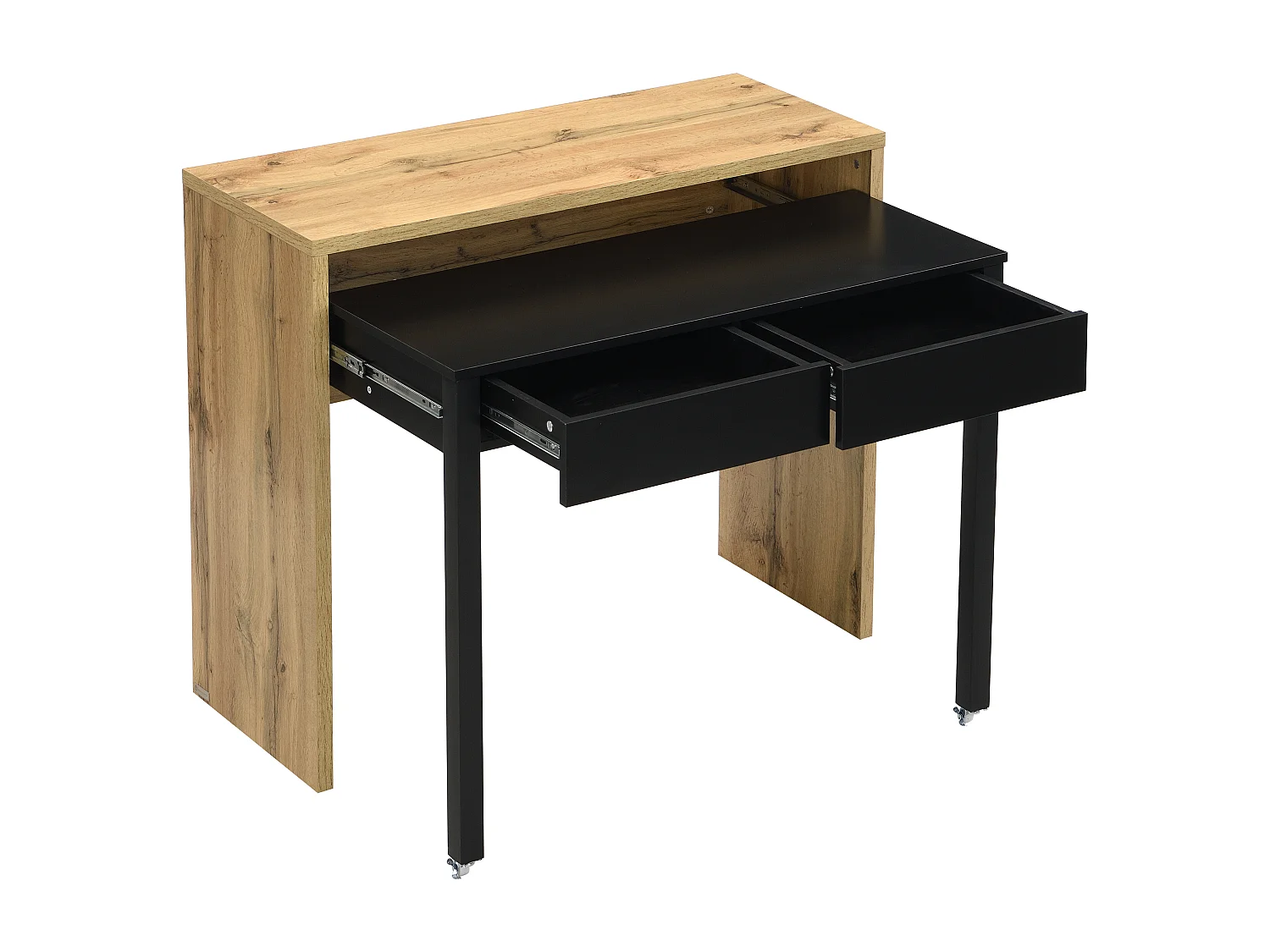 Bureau console extensible avec 2 tiroirs – Coloris : Naturel et noir - LOAVIA