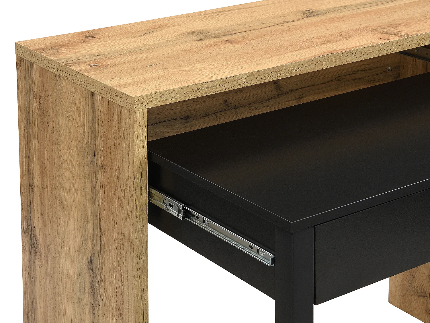 Bureau console extensible avec 2 tiroirs – Coloris : Naturel et noir - LOAVIA