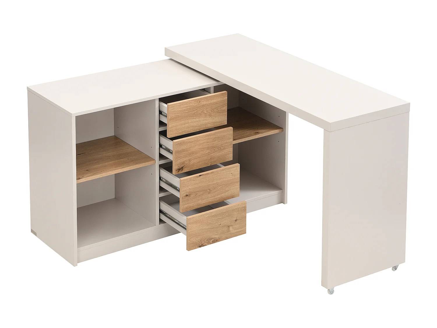 Bureau extensible avec plateau pivotant 360° - MDF – Beige et naturel – PAVELO
