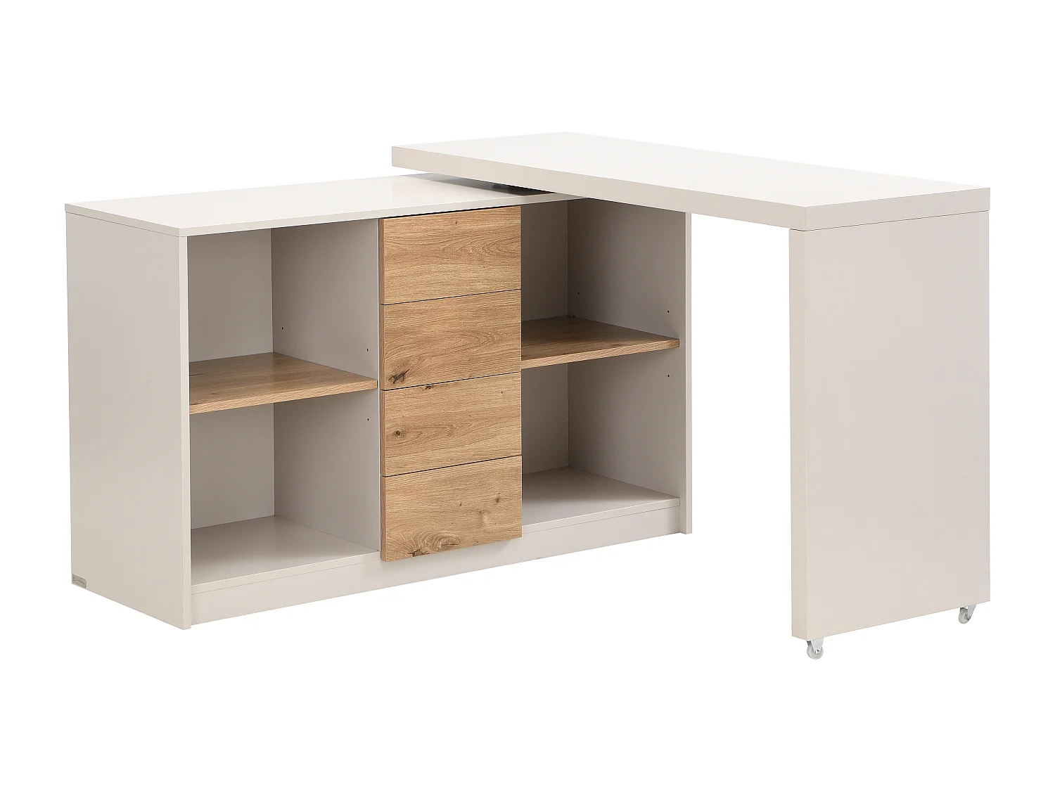 Bureau extensible avec plateau pivotant 360° - MDF – Beige et naturel – PAVELO